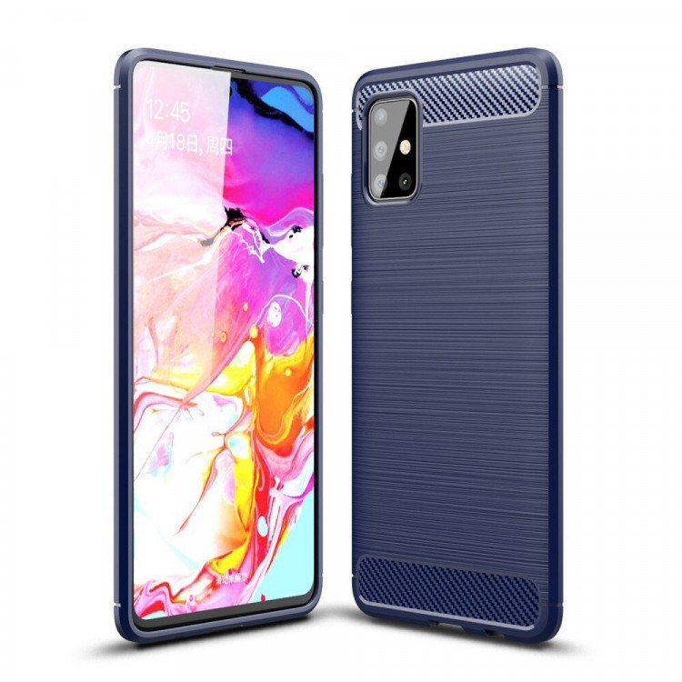 Чехол-накладка Carbon Fibre для Samsung Galaxy A51 (темно-синий)
