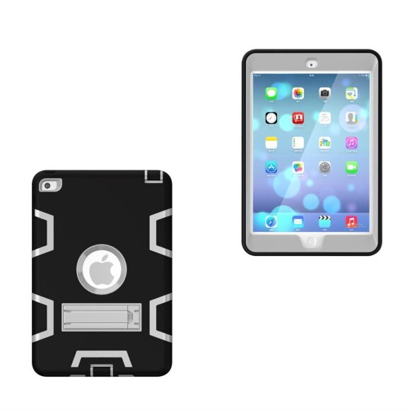 Гибридный TPU чехол для Apple iPad Mini (2019) / iPad Mini 4 (черный + серый) Гибридный TPU чехол для Apple iPad Mini (2019) / iPad Mini 4 (черный + серый)