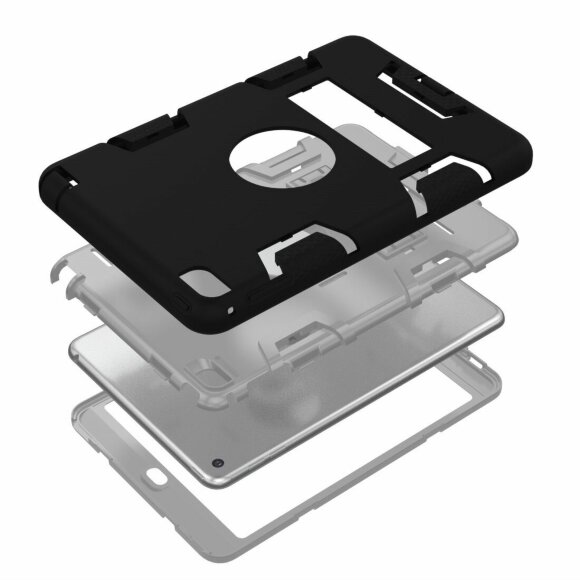 Гибридный TPU чехол для Apple iPad Mini (2019) / iPad Mini 4 (черный + серый) Гибридный TPU чехол для Apple iPad Mini (2019) / iPad Mini 4 (черный + серый)