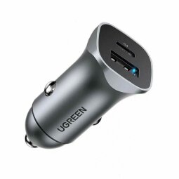 Автомобильное зарядное устройство UGREEN CD130 (30780), USB-A + USB-C; 20W Fast Charge, Silver