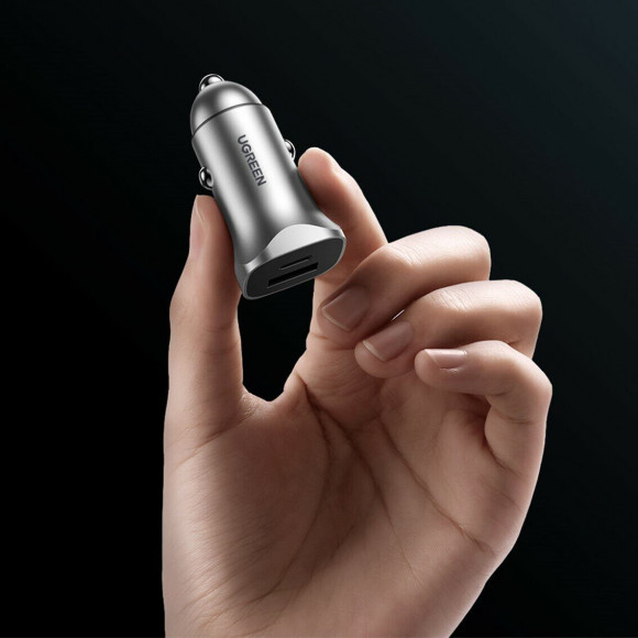 Автомобильное зарядное устройство UGREEN CD130 (30780), USB-A + USB-C; 20W Fast Charge, Silver Автомобильное зарядное устройство UGREEN CD130 (30780), USB-A + USB-C; 20W Fast Charge, Silver