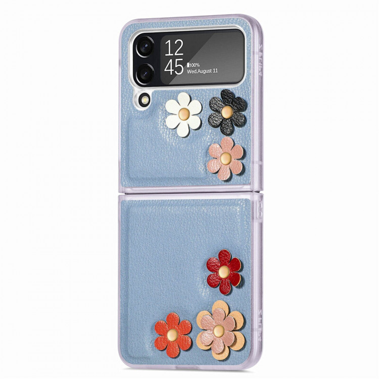 Чехол 3D Flower для Samsung Galaxy Z Flip 4 (голубой)