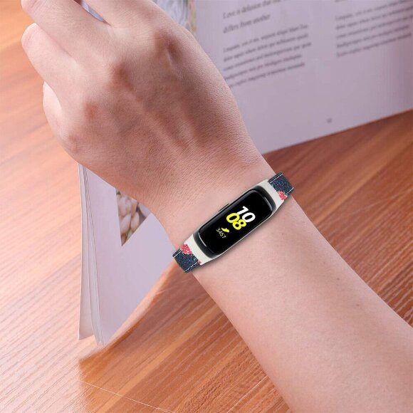 Кожаный ремешок для Samsung Galaxy Fit E SM-R375 (черный с красными цветами) Кожаный ремешок для Samsung Galaxy Fit E SM-R375 (черный с красными цветами)