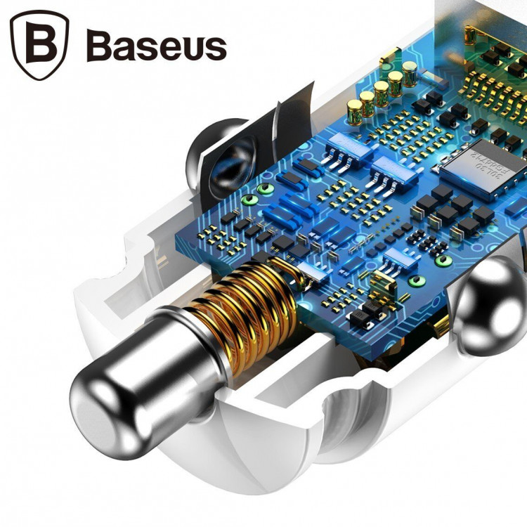Автомобильное зарядное устройство Baseus Circular 30W Dual QC3.0 Quick Charger (белый)