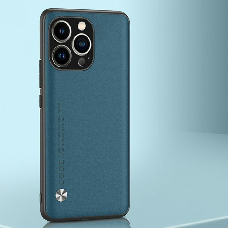 Чехол из искусственной кожи для iPhone 14 Pro Max (серо-синий)