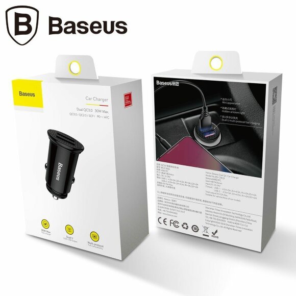 Автомобильное зарядное устройство Baseus Circular 30W Dual QC3.0 Quick Charger (черный)