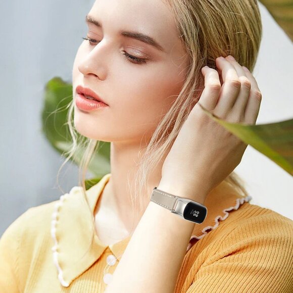 Кожаный ремешок для Xiaomi Mi Band 5 (бежевый) Кожаный ремешок для Xiaomi Mi Band 5 (бежевый)