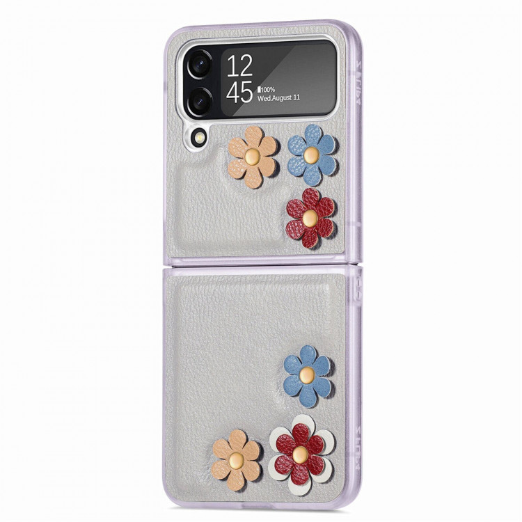Чехол 3D Flower для Samsung Galaxy Z Flip 4 (серый)
