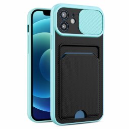 Чехол с отделением для карт и защитой камеры для iPhone 13 Pro Max (голубой)