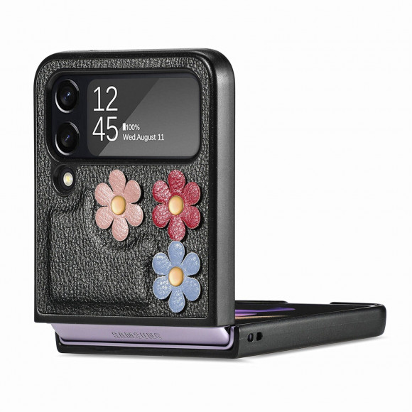 Чехол 3D Flower для Samsung Galaxy Z Flip 4 (черный)