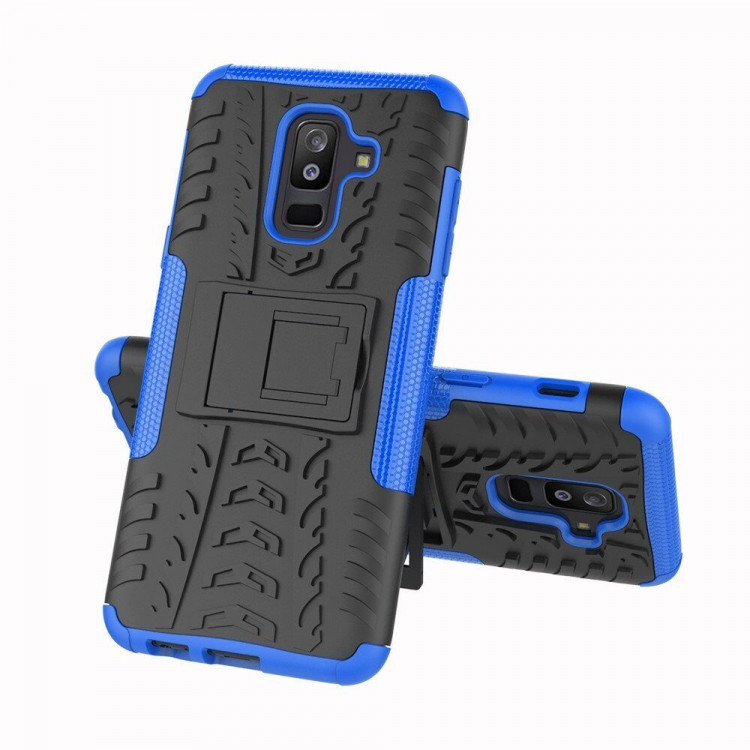 Чехол Hybrid Armor для Samsung Galaxy A6+ (Plus) (черный + голубой)