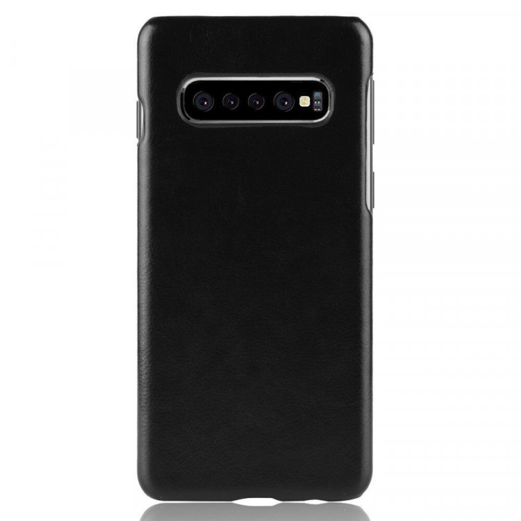 Кожаная накладка-чехол Litchi Texture для Samsung Galaxy S10+ (Plus) (черный)