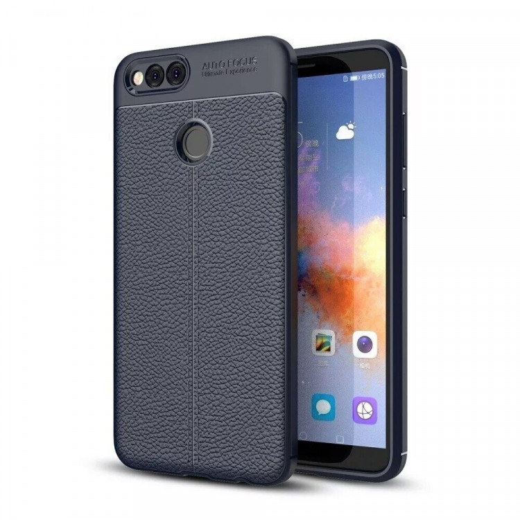 Чехол-накладка Litchi Grain для Huawei Honor 7X (темно-синий)