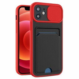 Чехол с отделением для карт и защитой камеры для iPhone 13 Pro Max (красный)
