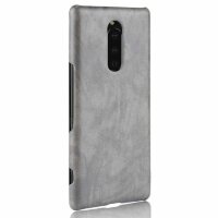 Кожаная накладка-чехол Litchi Texture для Sony Xperia 1 (серый)