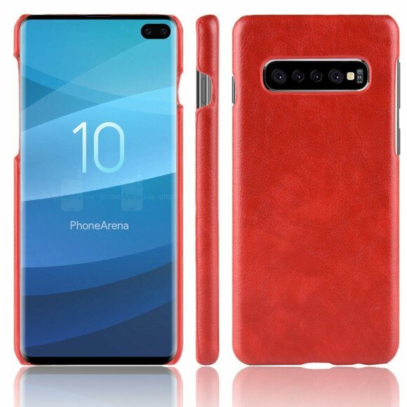 Кожаная накладка-чехол Litchi Texture для Samsung Galaxy S10+ (Plus) (красный)