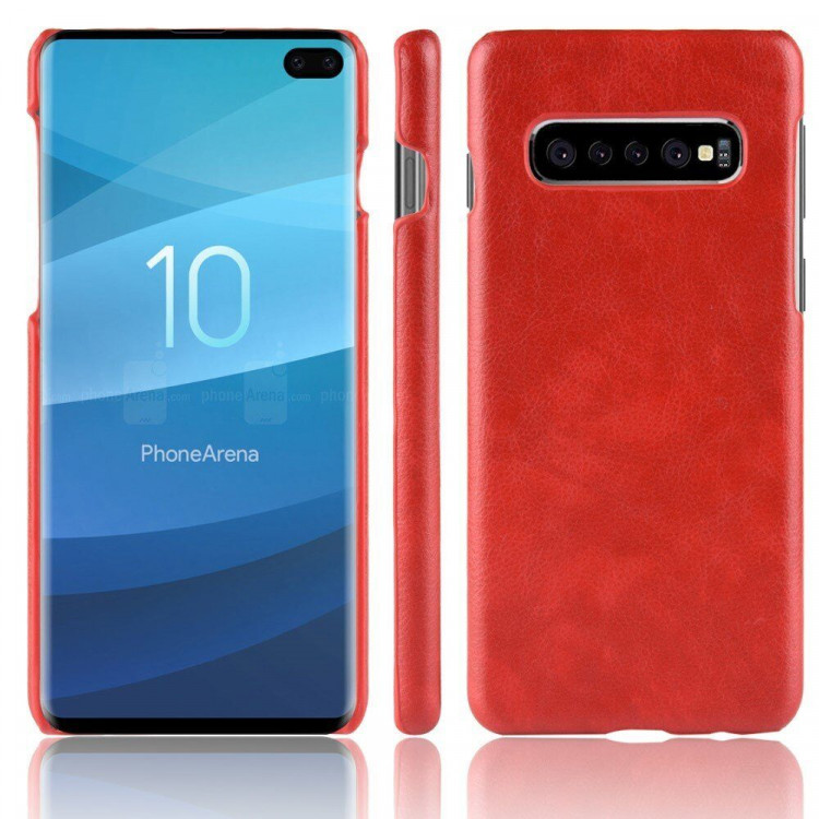 Кожаная накладка-чехол Litchi Texture для Samsung Galaxy S10+ (Plus) (красный)