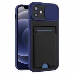 Чехол с отделением для карт и защитой камеры для iPhone 13 Pro Max (темно-синий)