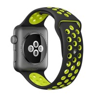 Спортивный ремешок с отверстиями для Apple Watch 42 и 44мм (черный + зеленый)