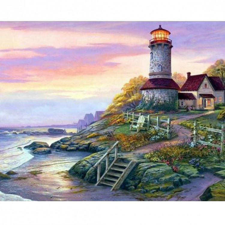 Картина по номерам 40*50 (Набережная с маяком)