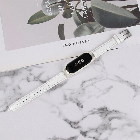 Кожаный ремешок для Xiaomi Smart Band 7 (белый)
