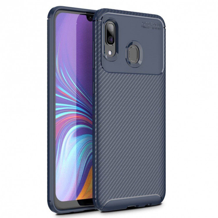 Чехол-накладка Resistant Carbon для Samsung Galaxy A30 / Galaxy A20 (темно-синий)