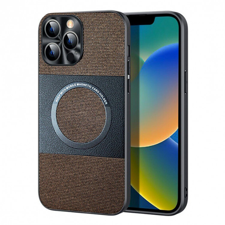 Тканевый чехол Electroplated MagSafe для iPhone 14 (коричневый)