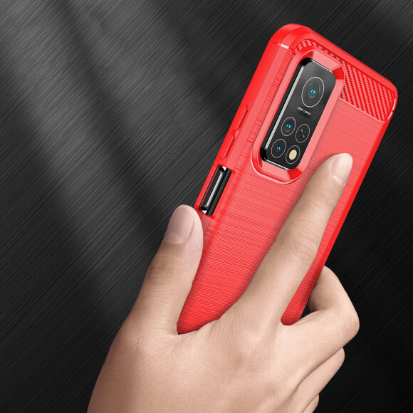 Чехол-накладка Carbon Fibre для Xiaomi Mi 10T 5G / Mi 10T Pro 5G / Redmi K30S (красный)