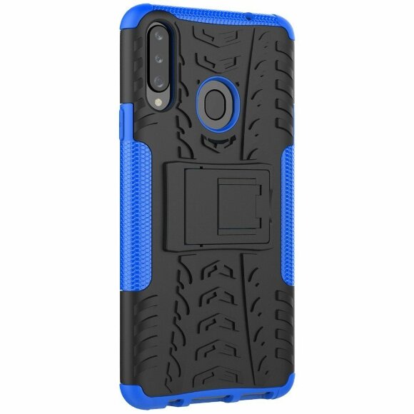 Чехол Hybrid Armor для Samsung Galaxy A20s (черный + голубой)
