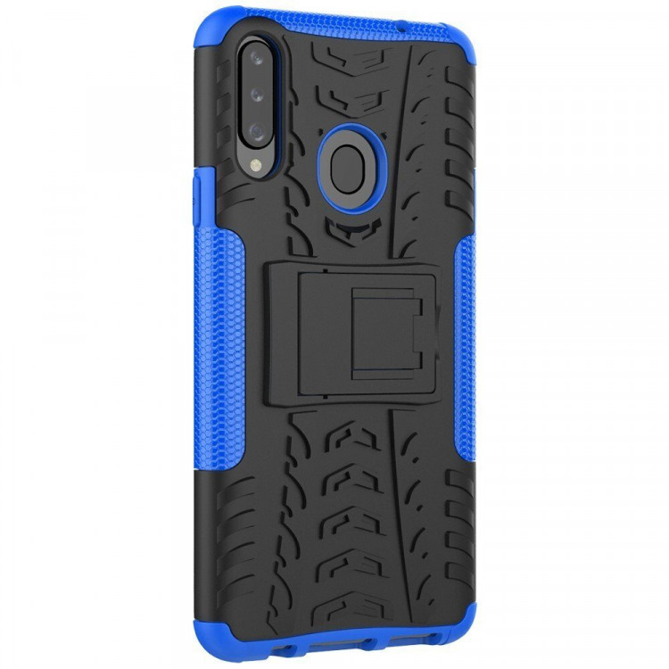 Чехол Hybrid Armor для Samsung Galaxy A20s (черный + голубой)