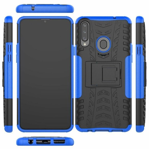 Чехол Hybrid Armor для Samsung Galaxy A20s (черный + голубой)