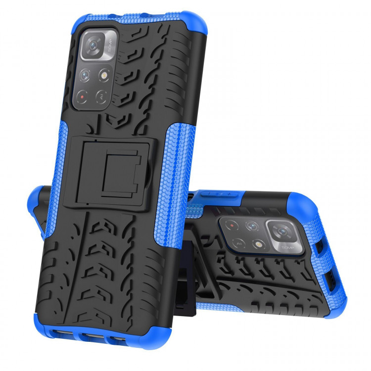 Чехол Hybrid Armor для Xiaomi Poco M4 Pro 5G (черный + голубой)