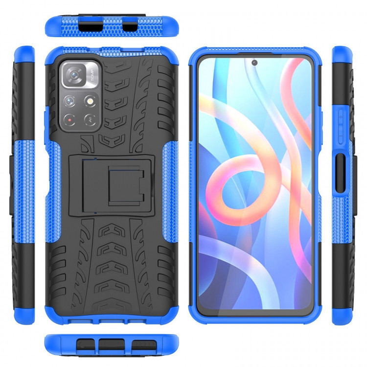 Чехол Hybrid Armor для Xiaomi Poco M4 Pro 5G (черный + голубой)