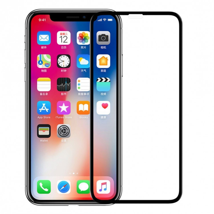 Защитное стекло 3D для iPhone X / ХS (черная окантовка)
