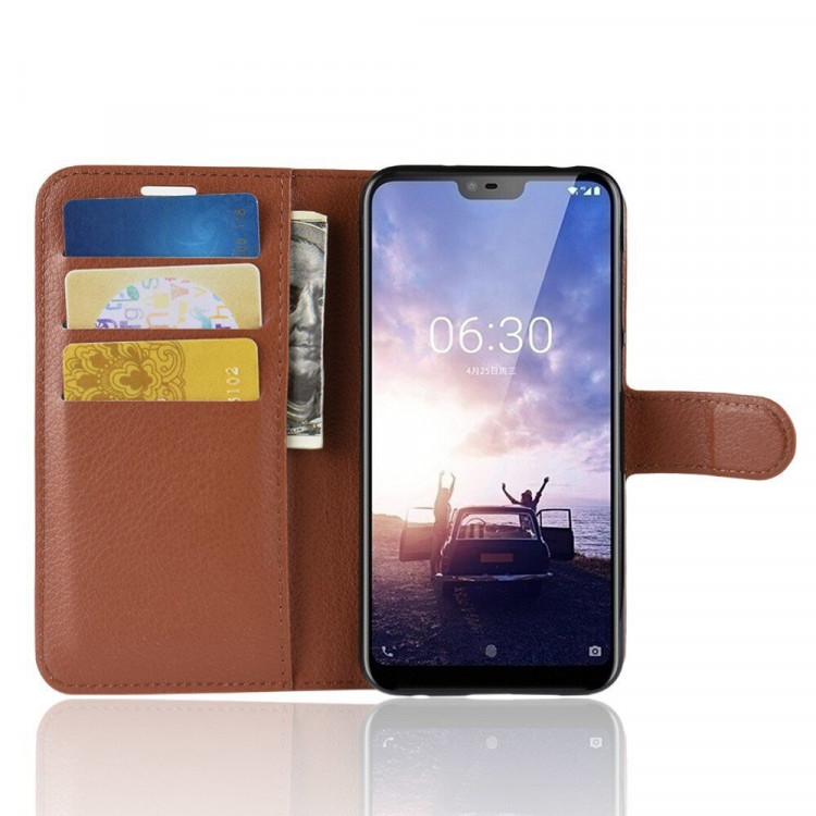 Чехол с визитницей для Nokia 6.1 Plus / X6 (2018) (коричневый)