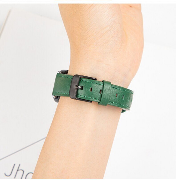 Кожаный ремешок для HUAWEI Band 8, HUAWEI Band 9 (темно-зеленый)