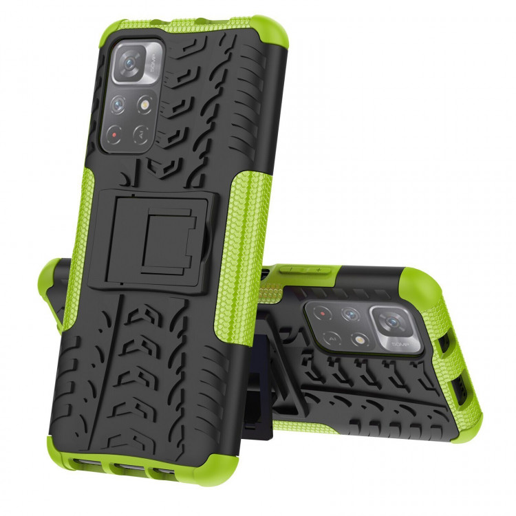 Чехол Hybrid Armor для Xiaomi Poco M4 Pro 5G (черный + зеленый)