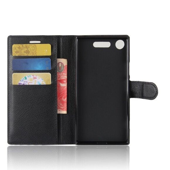 Чехол с визитницей для Sony Xperia XZ1 (черный) Чехол с визитницей для Sony Xperia XZ1 (черный)
