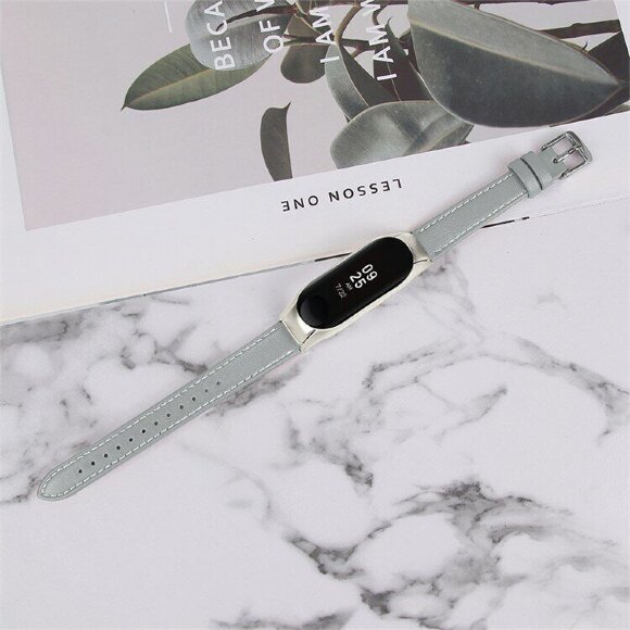 Кожаный ремешок для Xiaomi Smart Band 7 (серый)