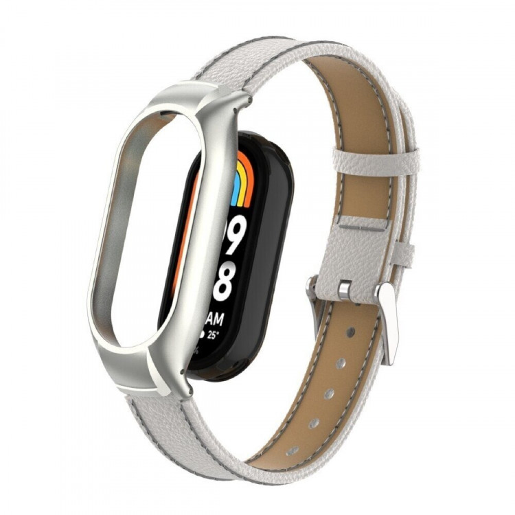 Кожаный ремешок для Xiaomi Mi Smart Band 8, Xiaomi Mi Band 8 (белый)