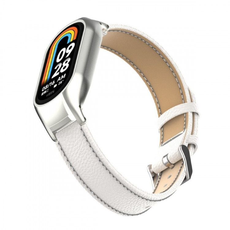 Кожаный ремешок для Xiaomi Mi Smart Band 8, Xiaomi Mi Band 8 (белый)