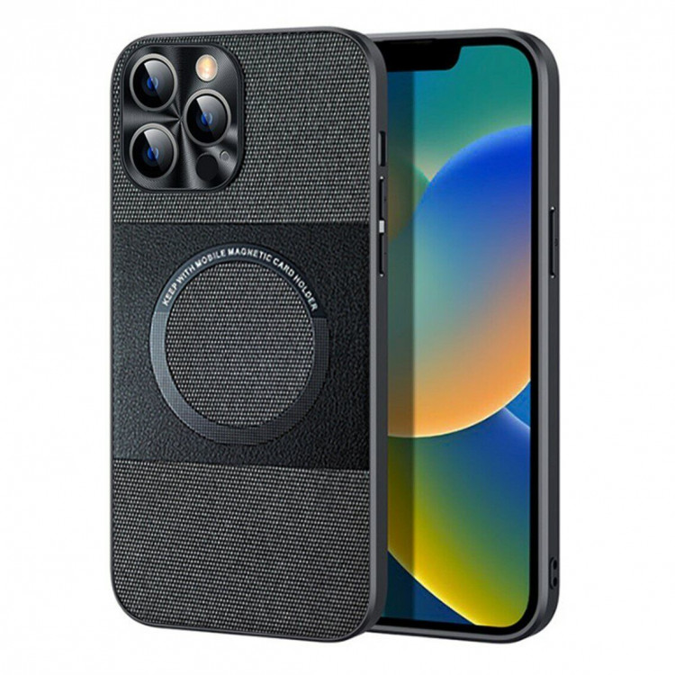 Тканевый чехол Electroplated MagSafe для iPhone 14 (черный)