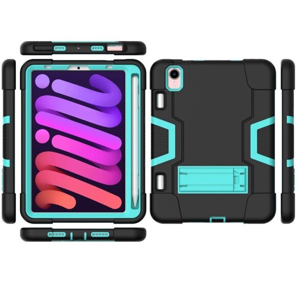 Гибридный TPU чехол для Apple iPad mini 6 (черный + зеленый)