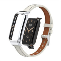 Кожаный ремешок для Xiaomi Smart Band 7 Pro (белый)