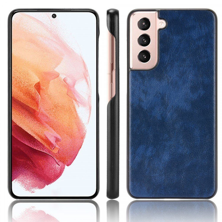 Кожаная накладка-чехол для Samsung Galaxy S21+ (Plus) (синий)