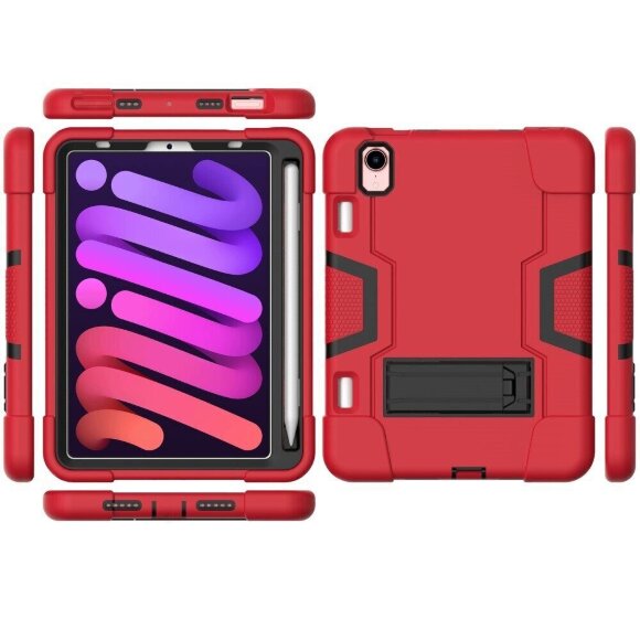 Гибридный TPU чехол для Apple iPad mini 6 (красный + черный)