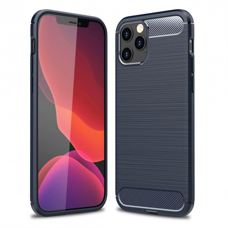 Чехол-накладка Carbon Fibre для iPhone 12 Pro Max (темно-синий)