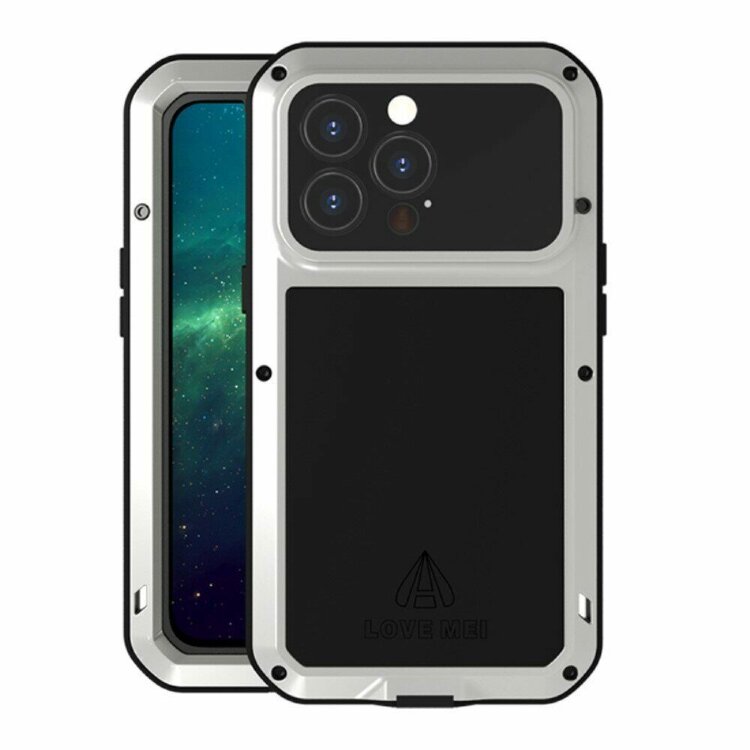 Гибридный чехол LOVE MEI для iPhone 13 Pro Max (серебряный)