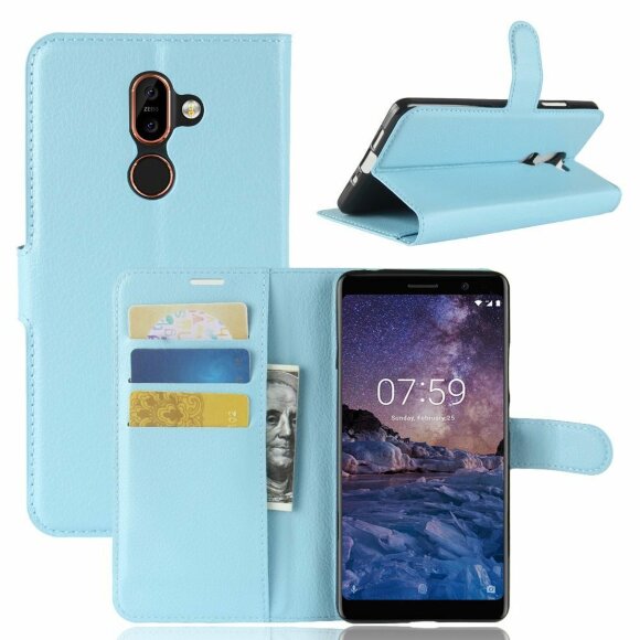 Чехол с визитницей для Nokia 7 Plus (голубой)