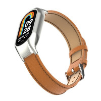 Кожаный ремешок для Xiaomi Mi Smart Band 8, Xiaomi Mi Band 8 (коричневый)